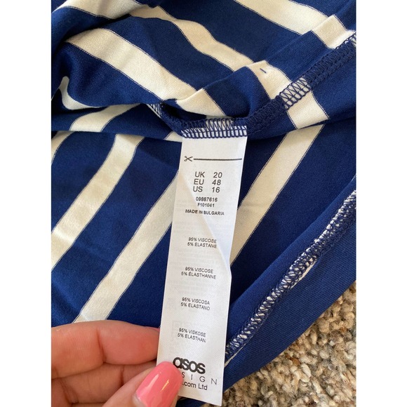 Asos Design Blue and White Striped Maternity Nursing Wrap Top - Size 16 - Picture 7 of 8